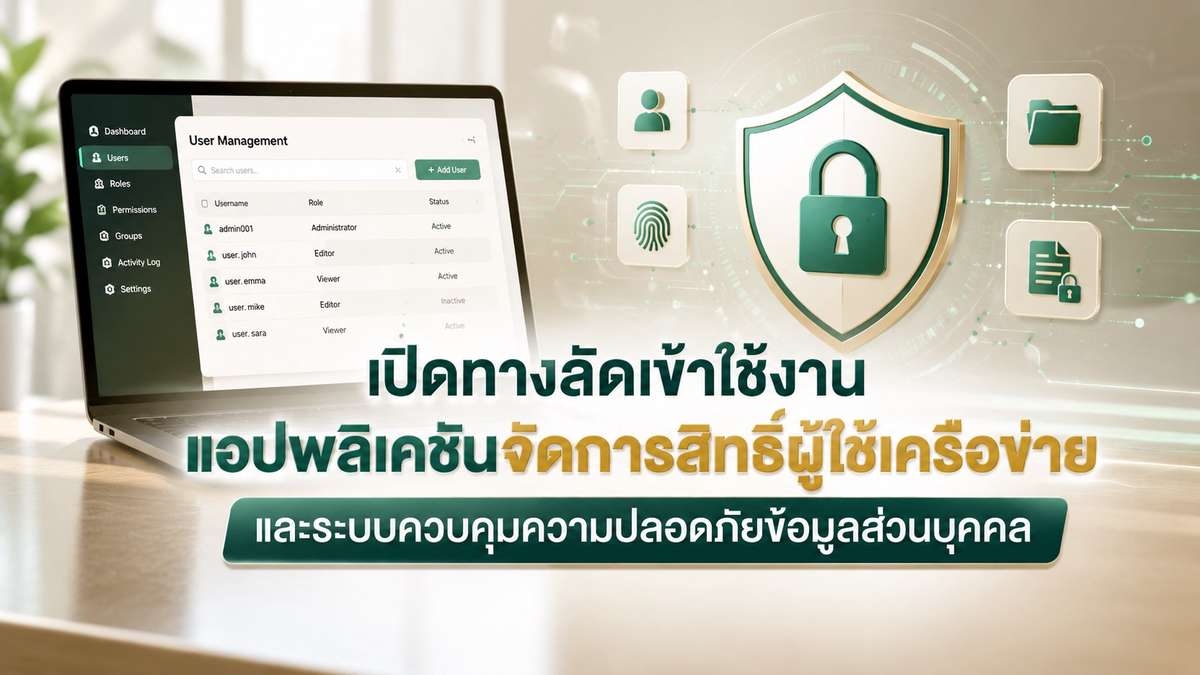 ทางลัดเข้าใช้งานแอปพลิเคชันจัดการสิทธิ์ผู้ใช้เครือข่าย และระบบควบคุมความปลอดภัย